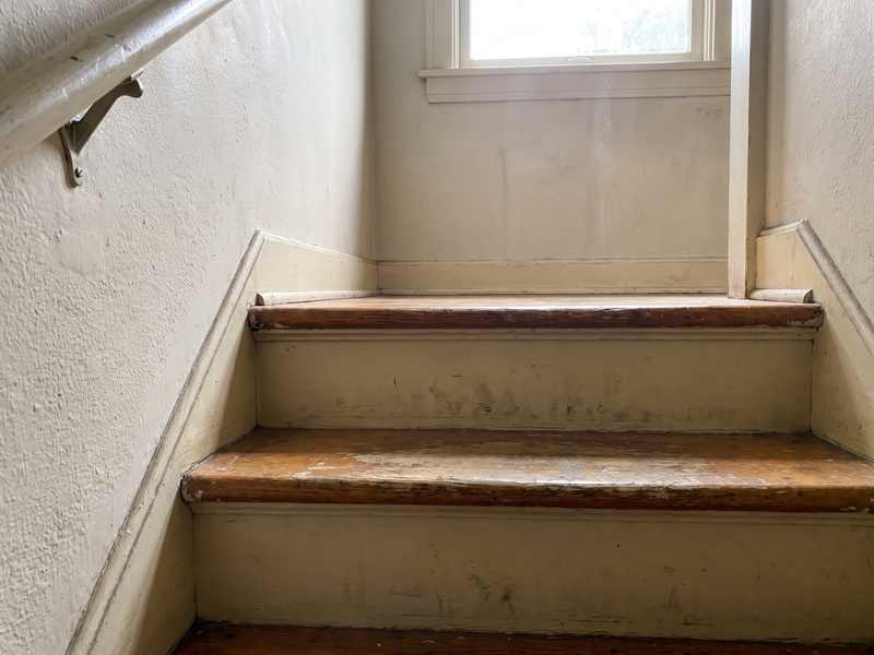 Worn wooden stair treads in an older Los Angeles house